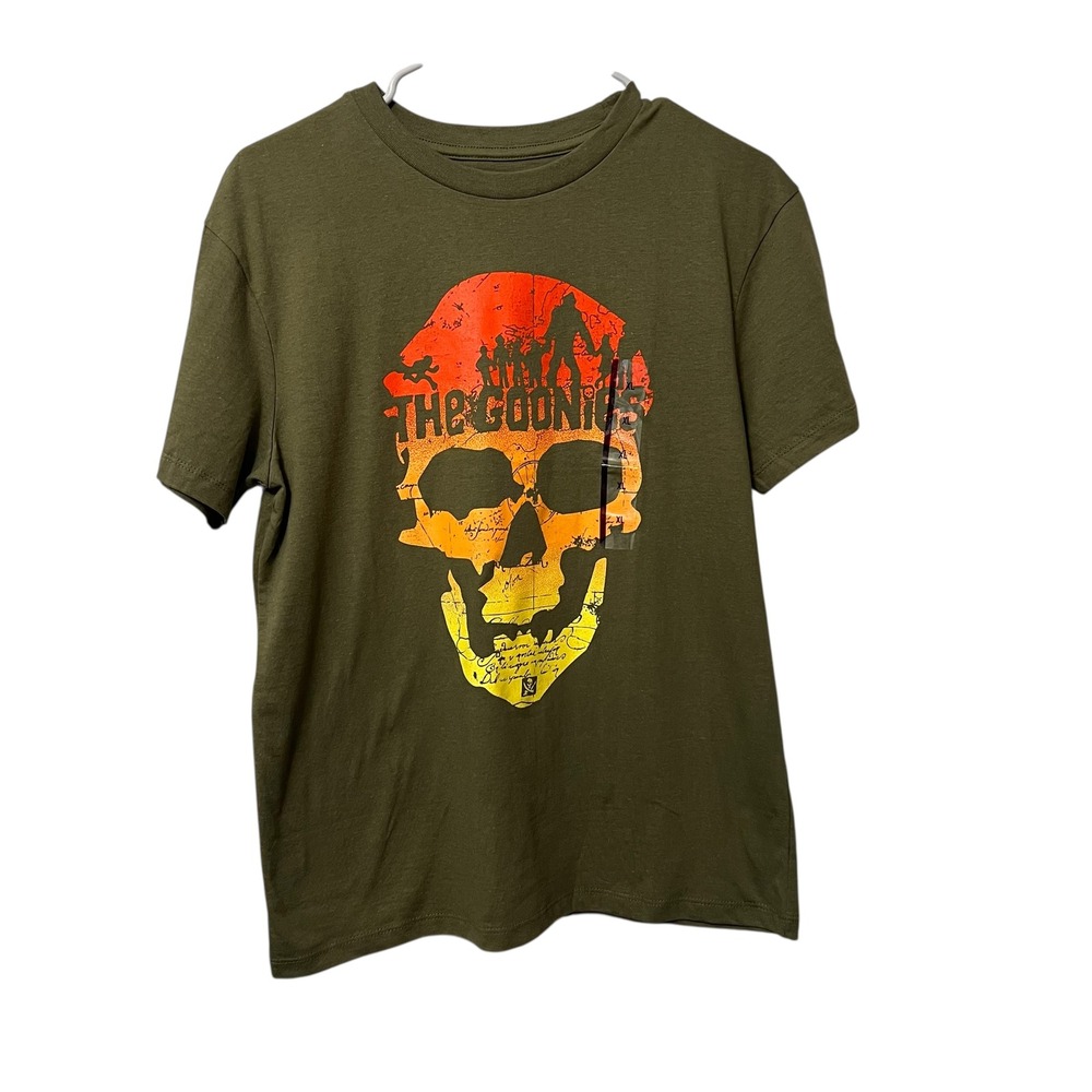 The Goonies Skull Graphic T Shirt Size Boys Youth XL Olive Green‎ 80's Movie